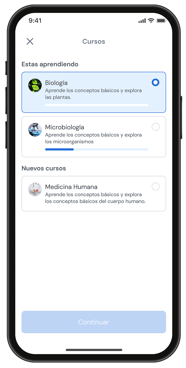 Pantalla Cursos iLab